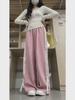 2024 Women's Pink Bow Elastic Waist Wide-Leg Sweatpants - Autumn/Winter, Loose Fit & Sporty Casual