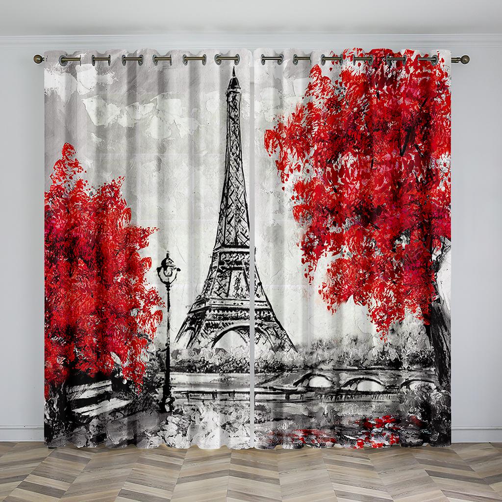 Romantic Paris Eiffel Tower Artist Photography Works Luxury Living Space Bedroom Space Home Decor Window Drapes 2 Panelss