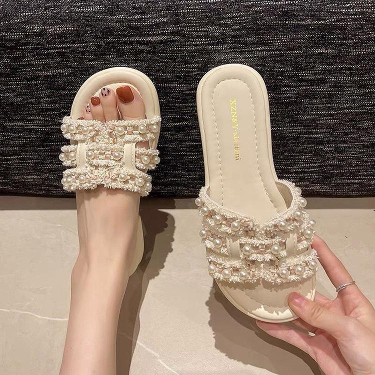 Sommer Mode Outdoor Strand Pantoffeln Flach Leicht Einteilige Sandalen Quadratische Zehen Bequem Lässig Damen Pantoffeln