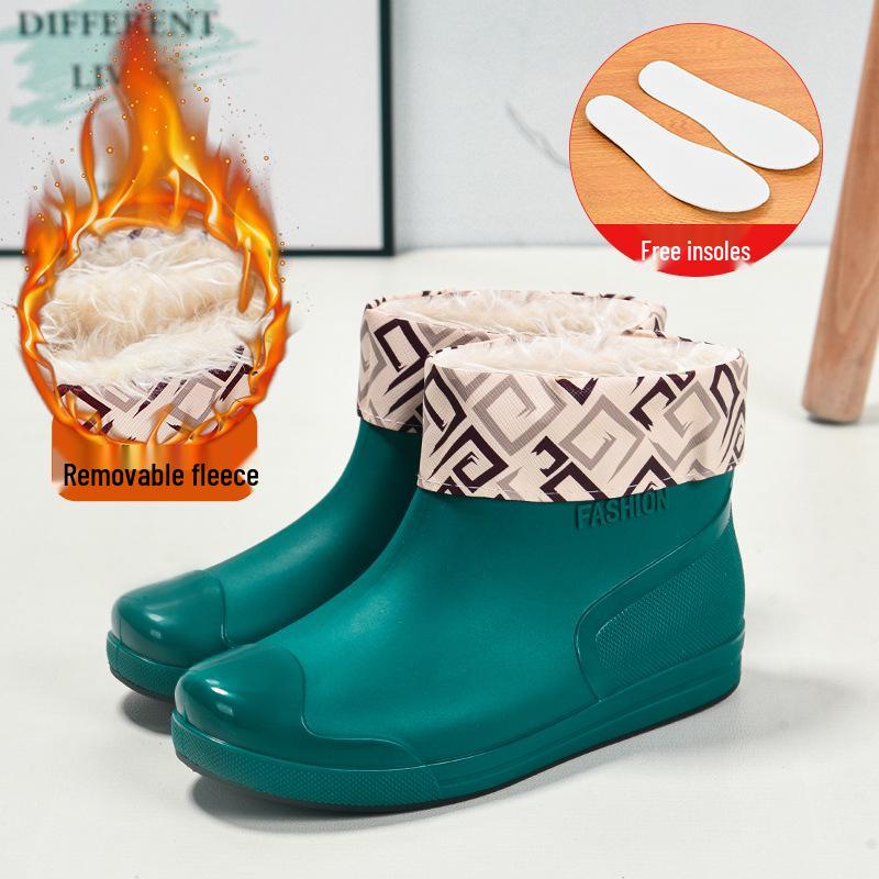 Women's Fashion Waterproof Non-Slip Fleece-Lined Short Rain Boots