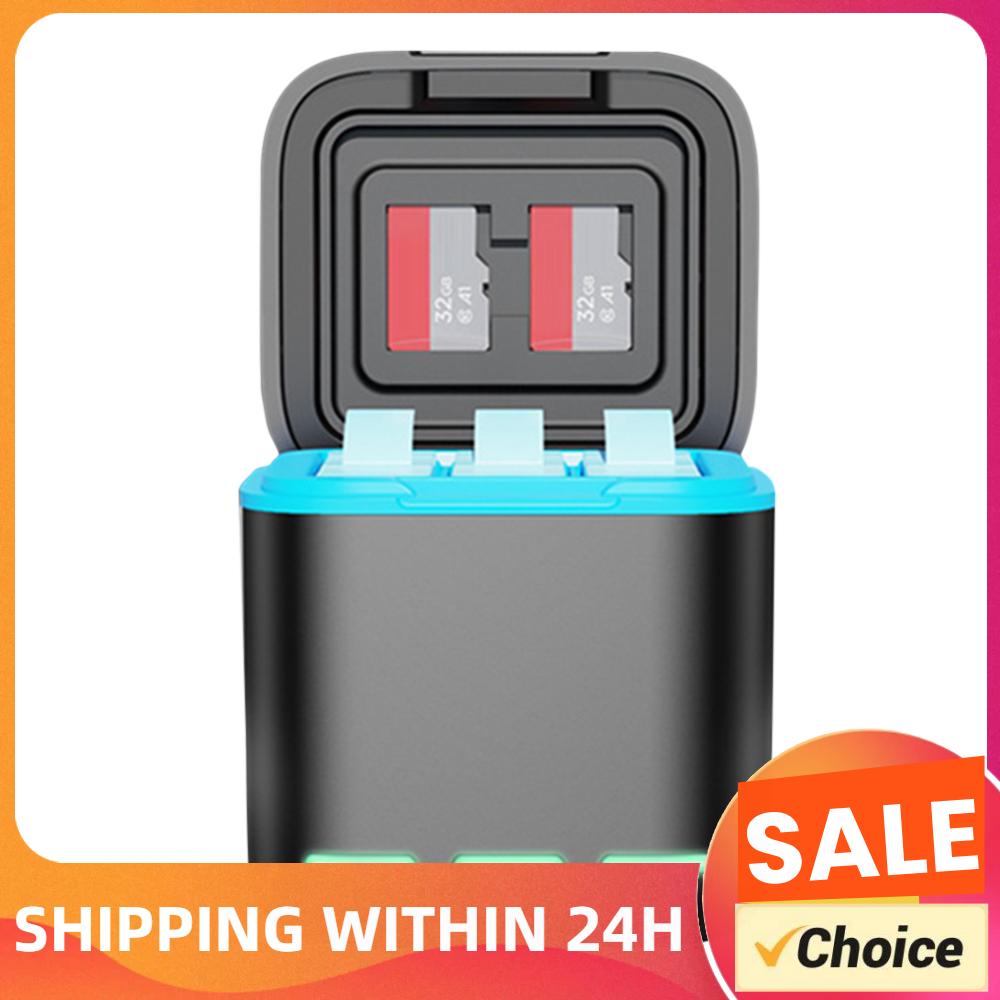 3-Channel Battery Charger 2 SD Slot Batteries Storage Case Charging Station for GoPro Go Pro Hero 8 7 6 5 Camera Accessories