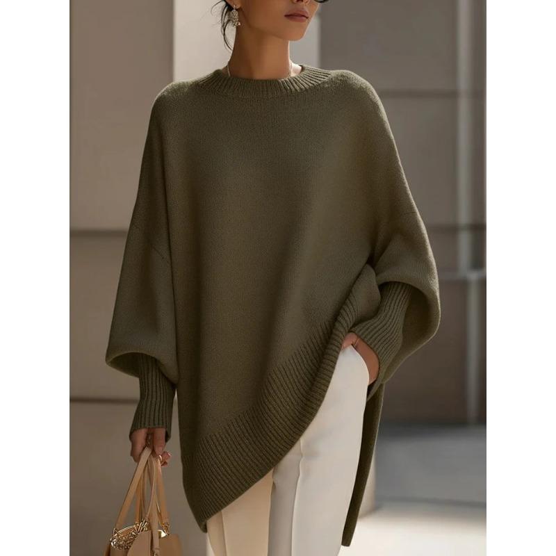 2 Autumn and Winter Crew Neck Pullover Knitted Sweater Women's Loose Lazy Style Solid Color Women's Sweater