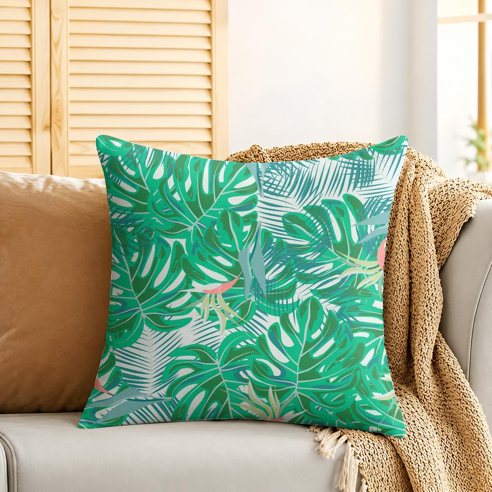 Tropical Palm Leaves Cushion Cover Silky Short Plush Invisible Zipper Dustproof Sofa Pillow Case For Home Decor