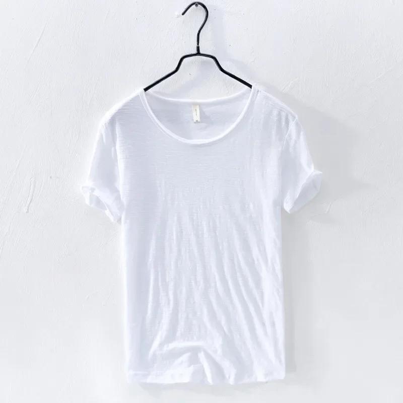Heren Korte Mouw T-shirt Bamboe Katoen Casual Korte Heren T-shirt Effen Kleur Dunne Basis Onderhemd Tops T-shirts