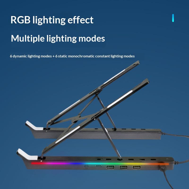 6 Heights Adjustable Laptop Stand with RGB Backlit Aluminum Alloy USB Hub Foldable Notebook Riser Bracket