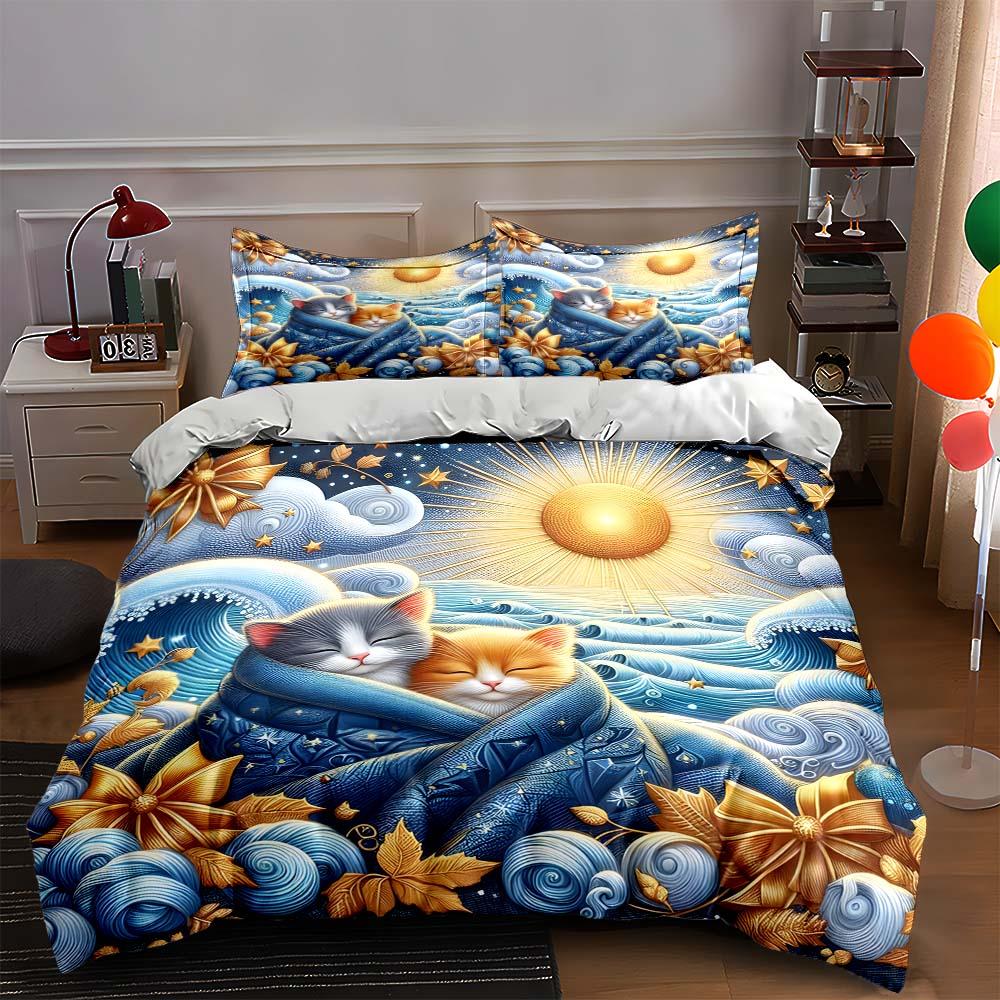 

Cats, waves, sun. Bedding Duvet cover sets Duvet covers Pillowcases gifts (1 * Duvet Cover 2 * Pillowcases, without duvet insert) 135x200cm