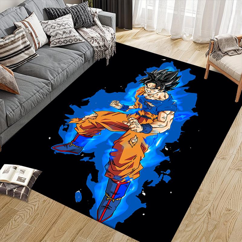 Son Goku Cartoon Illustration Square Area Rug, Non-Slip Floor Mat for Home Decor, Perfect Gift for Dragon Ball Fans.chl