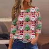 Women's Fashionable Casual Three Quarter Sleeve Christmas Printed Round Neck Top