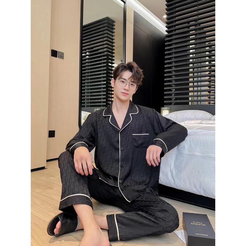 Jarní a podzimní korejské kardiganové pyžamo z ledového hedvábí pro páry