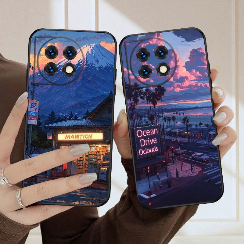 Sunset Xia Street For Oneplus 8T 9 9R 10 Pro 11 12 13 13R 5G ACE 5 Nord2 4 CE 3 4 Lite N20 SE N200 silicone soft phone case