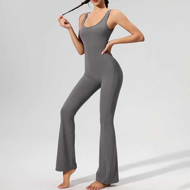 

Женский расклешенный комбинезон для йоги с бесшовным спортивным нижним бельем и дизайном, подчеркивающим ягодицы Medium