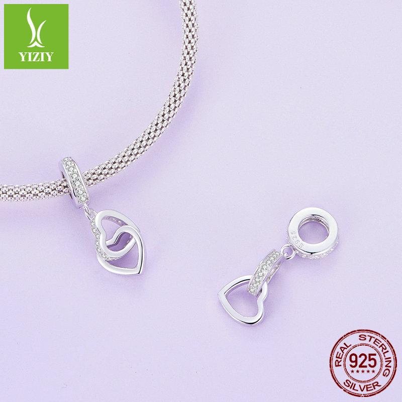 S925 Silver Heart Pendant, Simple Double Ring Love Diy Bracelet Beaded Scc2455