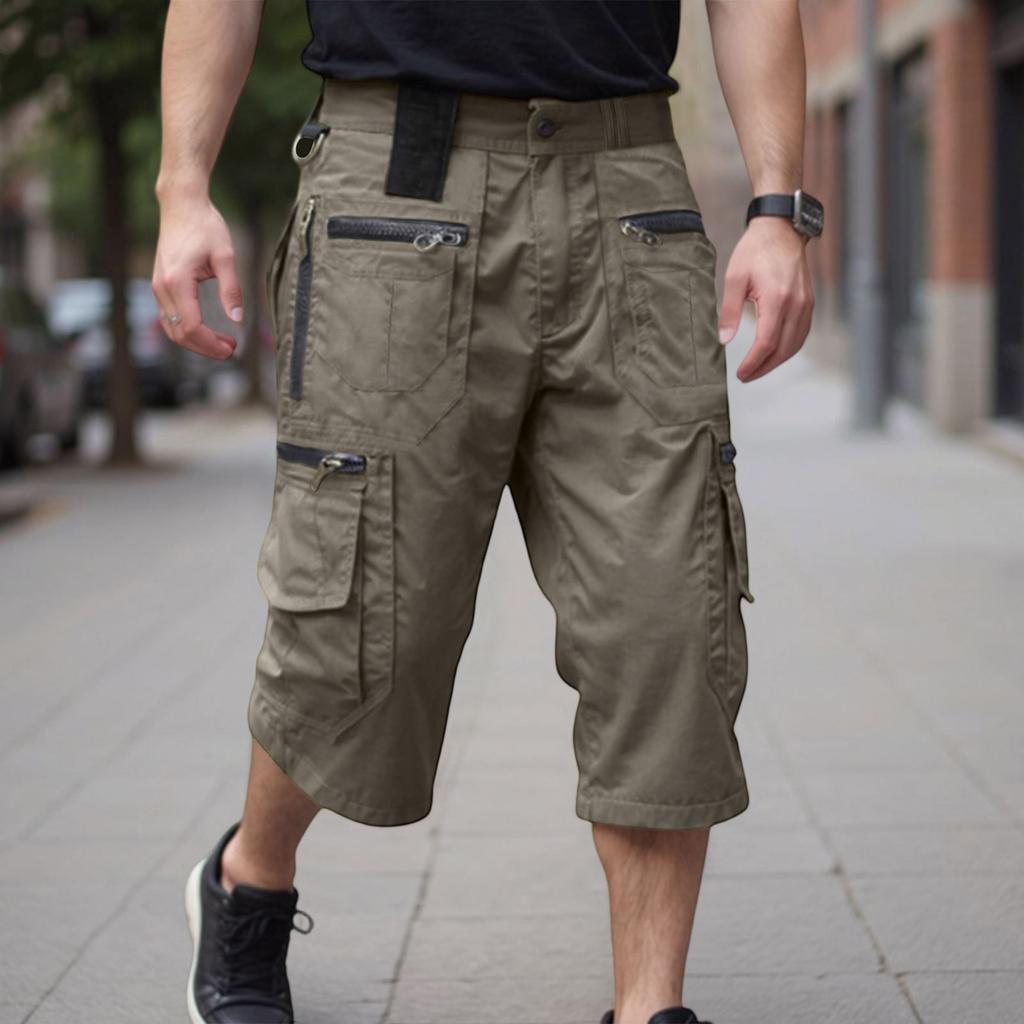 Pantalones Cargo 3/4 para Hombre - Pantalones Cortos de Trabajo Holgados Estilo Vintage con Múltiples Bolsillos