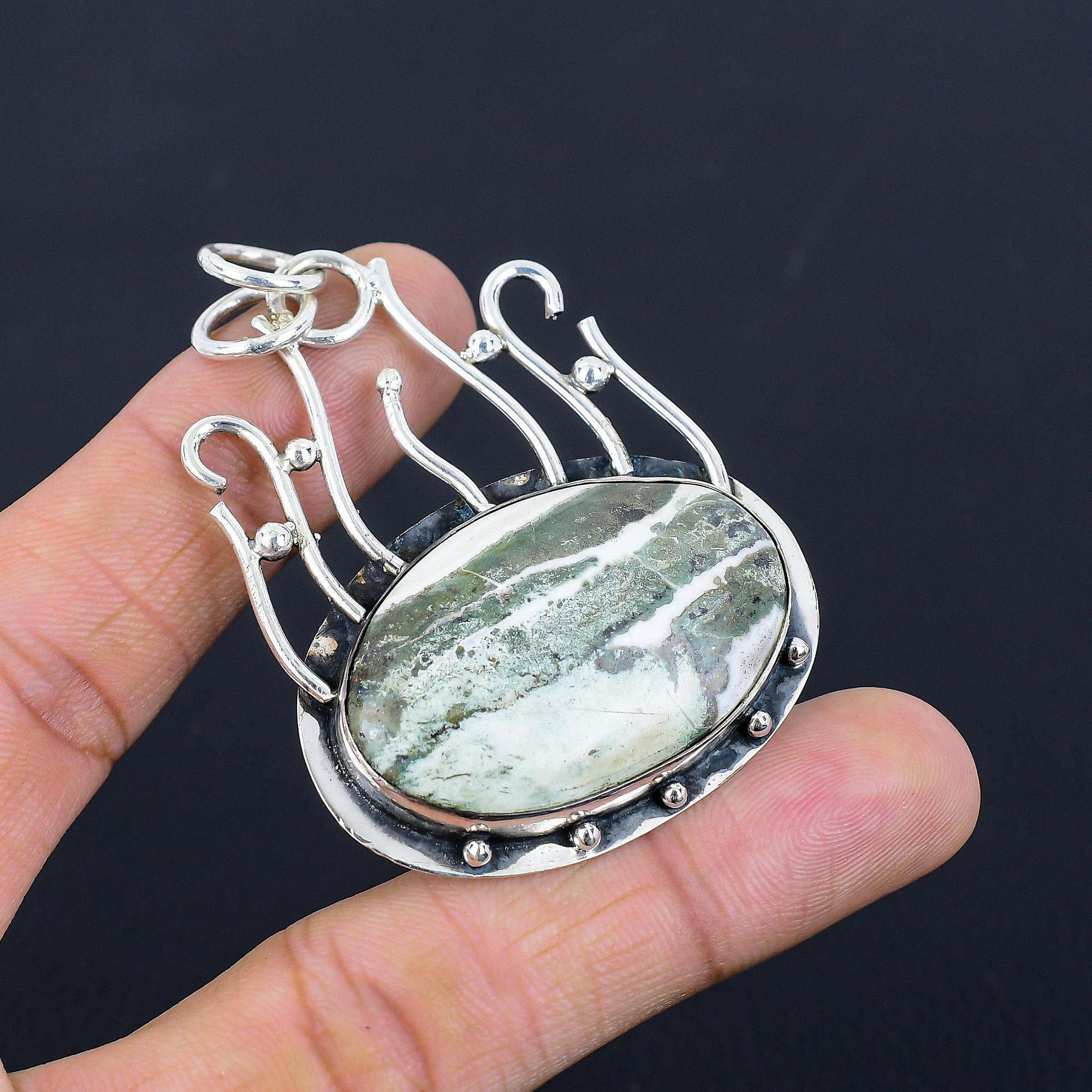 Halloween Deal Heart Chakra Green Swiss Opal Stone 925 Silver Birthday Pendant