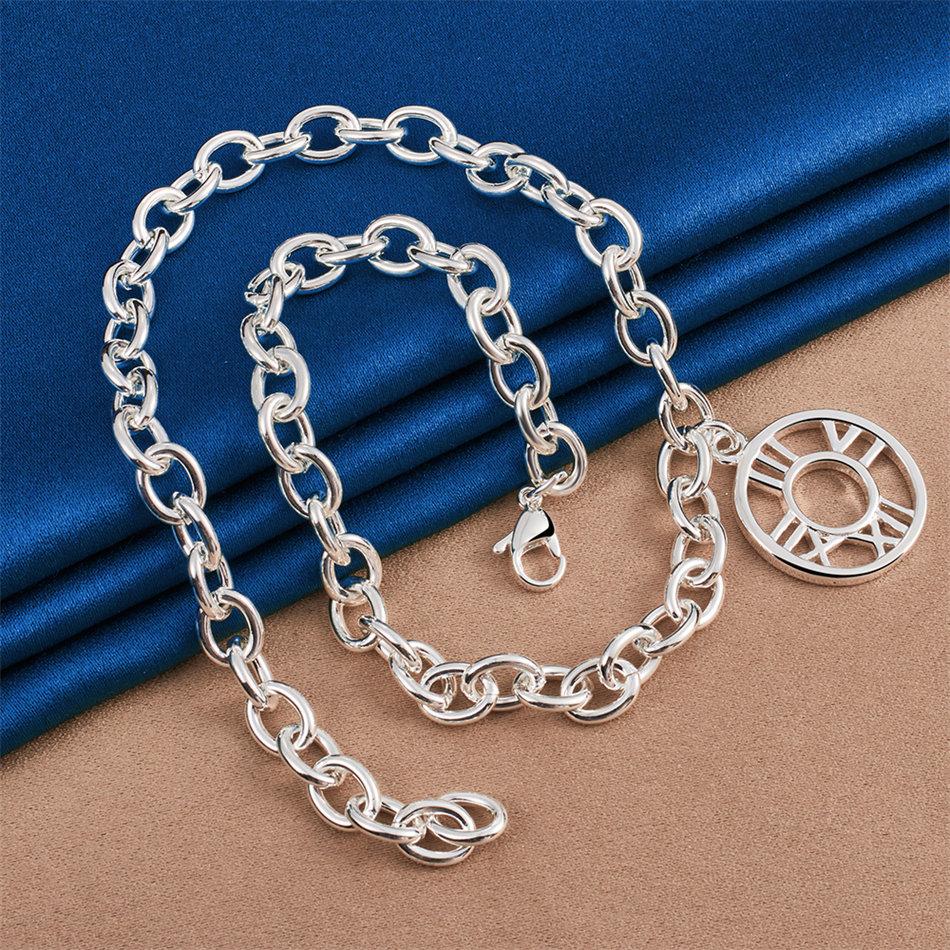 925 Sterling Silver Delicate Roman Numeral Round Pendant Necklace for Women - Fashionable Party Wedding Gift Jewelry