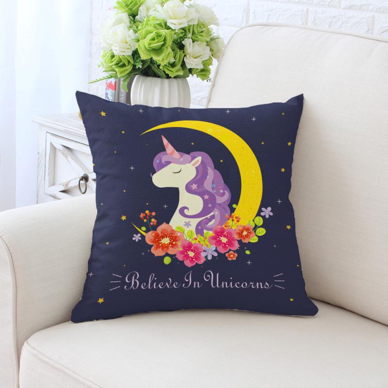 New Unicorn Cushion Cover Hot Polyester Cartoon Unicorn Pillowcase Kids Room Decoration Sofa Couch Throw Pillow Cover Decorative