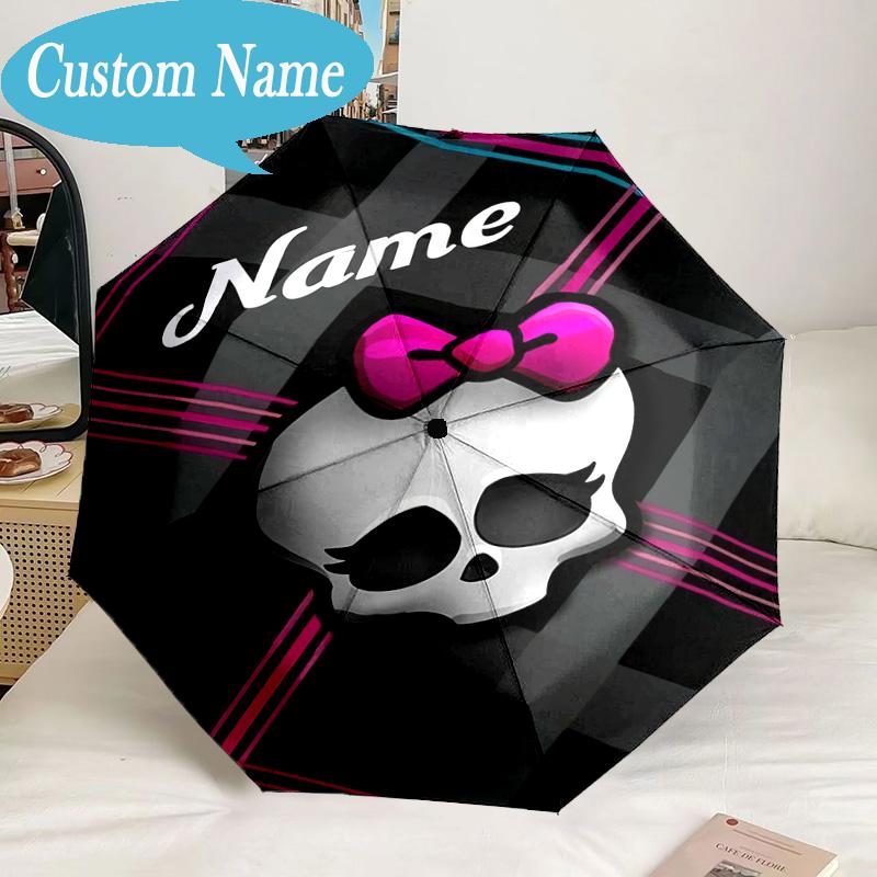 Custom Name Umbrella Monster Skull Theme Umbrella 8-Frame for Travel, Camping, Casual Lightweight Portable, Essential for Family Gifts