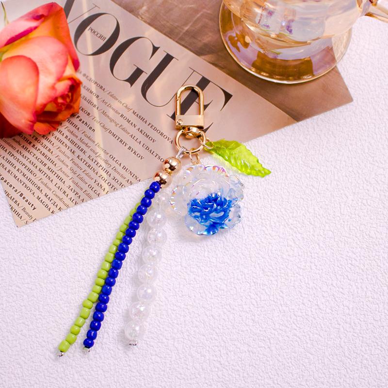 Women Girls Plastic Fashion Keychain Bag Pendants Beads Ornament Simulated Gift Key Rings Holders Decorative Accessories 6 Colors