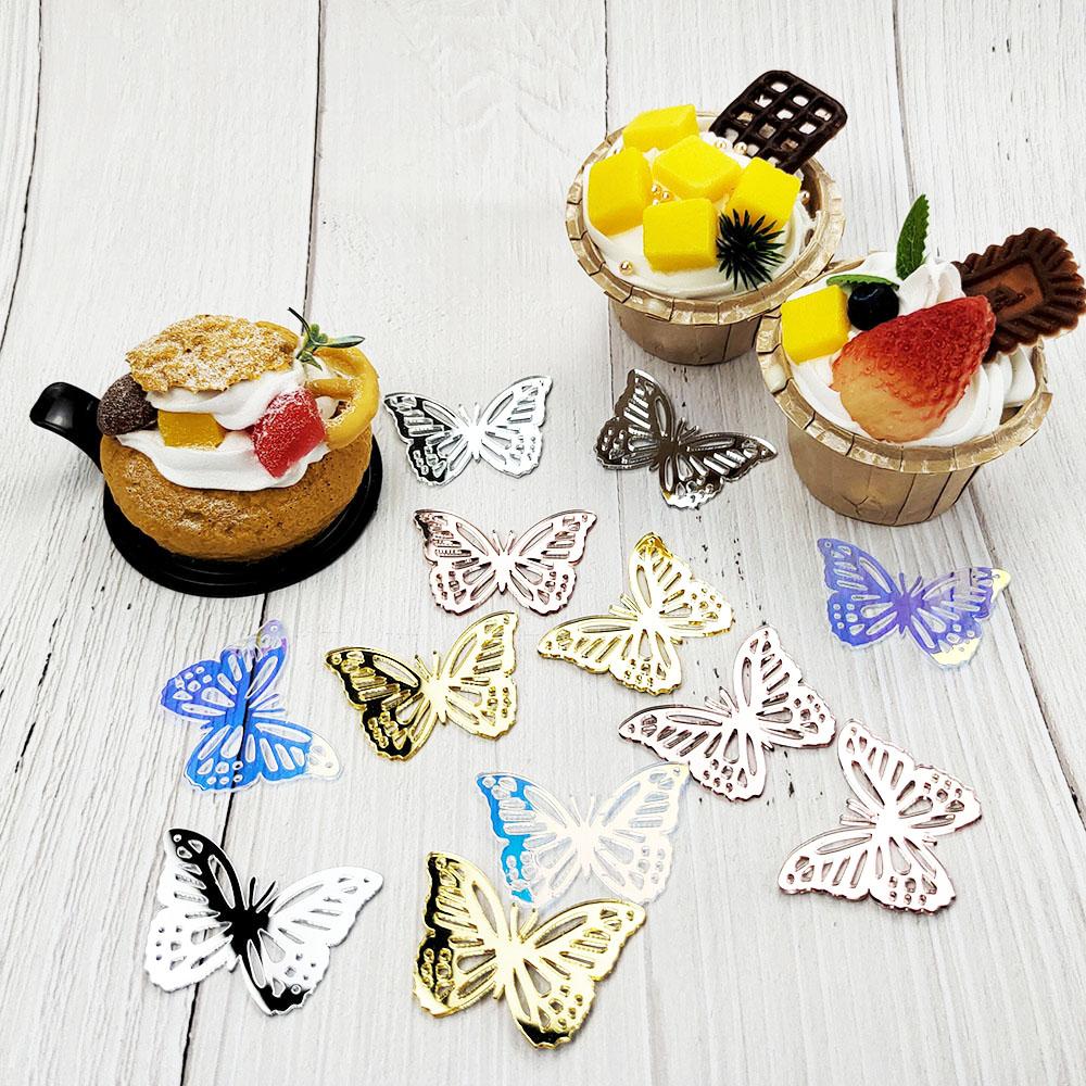 10Pcs 3D Gold Sliver Butterfly Cake Decoration Acrylic Hollow Cupcake Topper for Birthday Wedding Anniversary Baby Shower Party