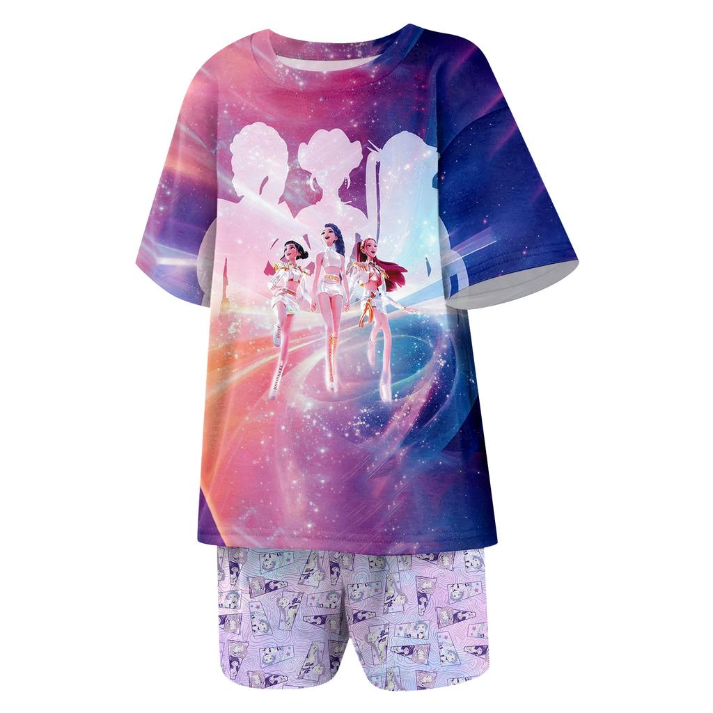 Dětské letní sportovní tričko a šortky 2dílný outfit tepláková souprava s krátkým rukávem potisk crop topy se sadou oblečení