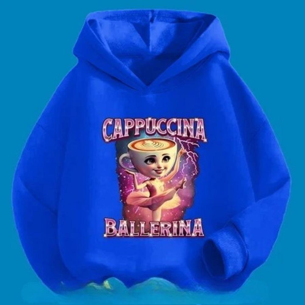 Cappuccino Printed Cartoon Children's Hoodie, Warm and Cute Hoodie for Autumn and Winter, Comfortable and Soft Top for Girl