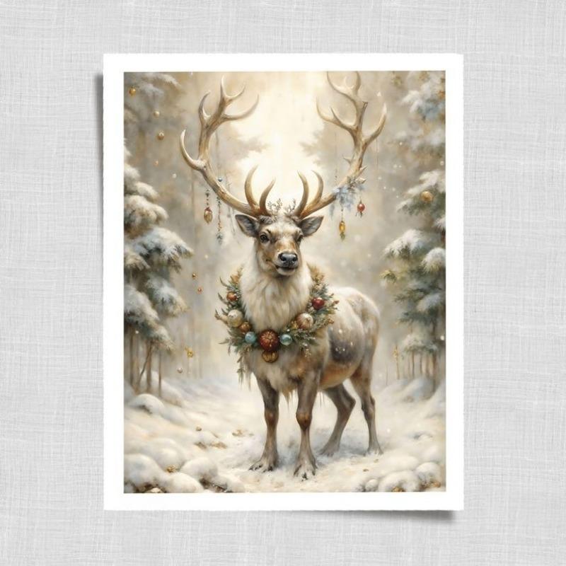 

Noble Reindeer Winter Print Large Christmas Wall Art, Vintage Oil Painting Prints Cottagecore Holiday Decor 21X30CMNo Framed