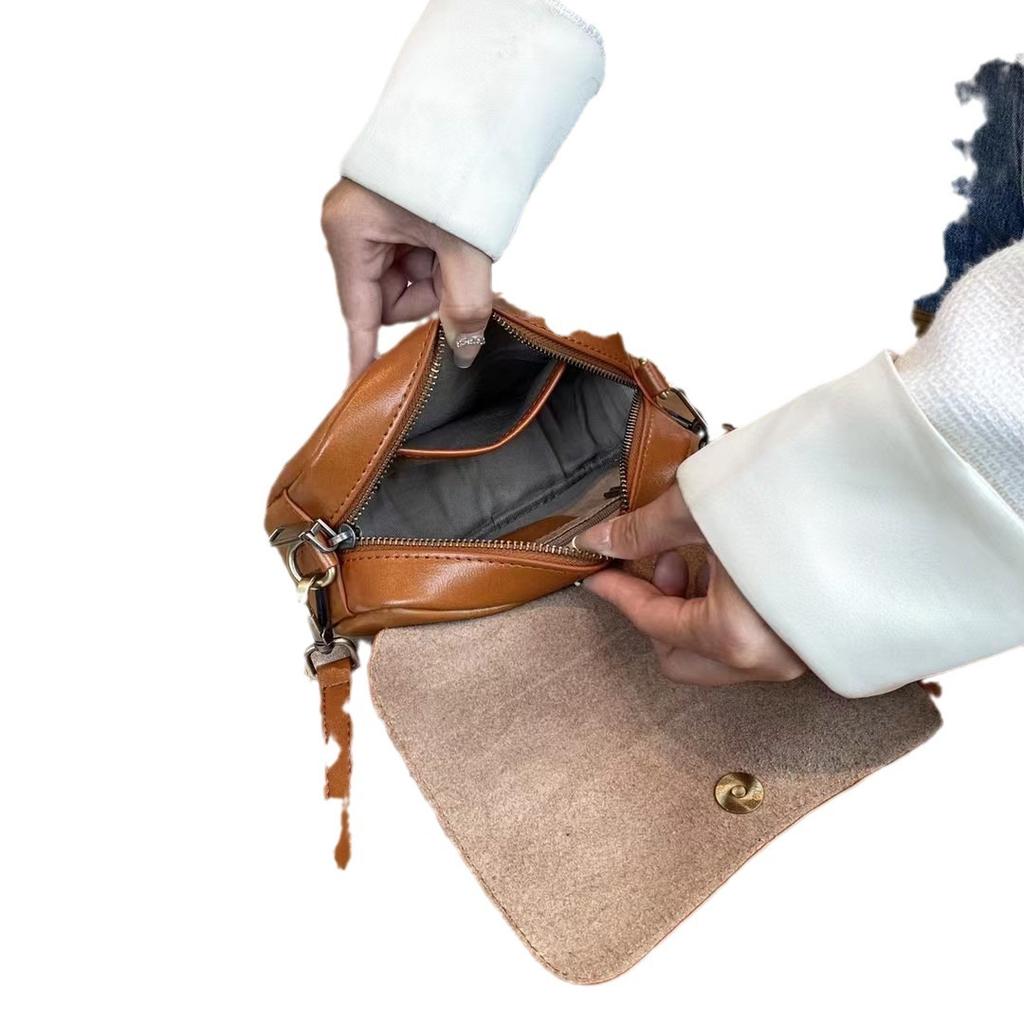 The First Layer Cowhide Small Bag for Women In Summer New Niche Retro Leather Shoulder Bag Temperament Versatile Crossbody Bag