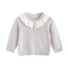 Baby Girl INS Style Hollow Knit Cardigan with Doll Collar - Spring/Autumn Long Sleeve Sweater