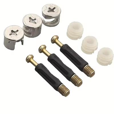 10/20/50/100 Sets Furniture Screw Three-In-One Connector Bolt Side Connecting 15x12mm Cam Fitting Dowel Pre-inserted Nut For Cabinet Wardrobe