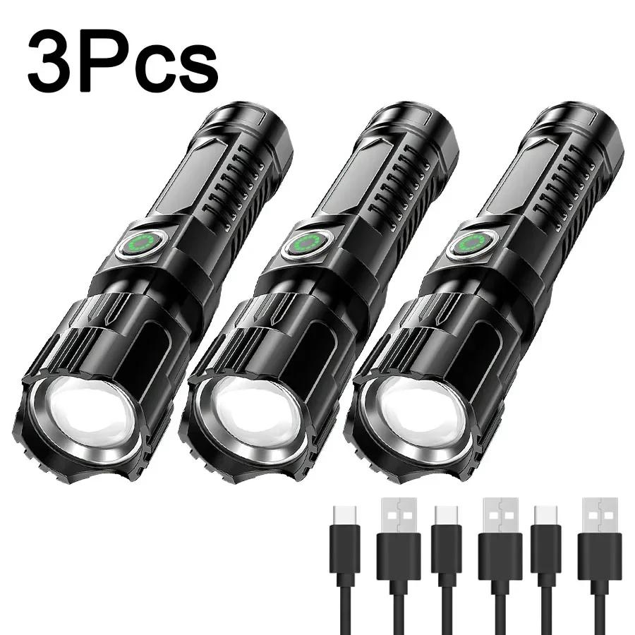 Strong Light LED Flashlights Telescopic Zoom Tactical Torch Type-c Rechargeable Portable Spotlight Long-Range Camping Flashlight