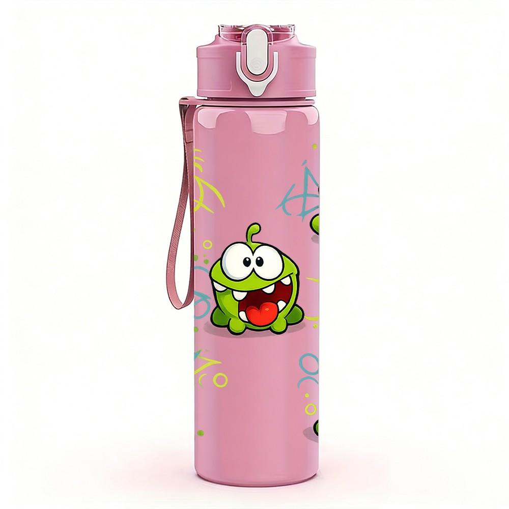 1PC Green Frog Cartoon Character Print 750ml Color Plastic Sports Water Bottle Leakproof Flip Straw Lid Suitable for Sports Office Home Use