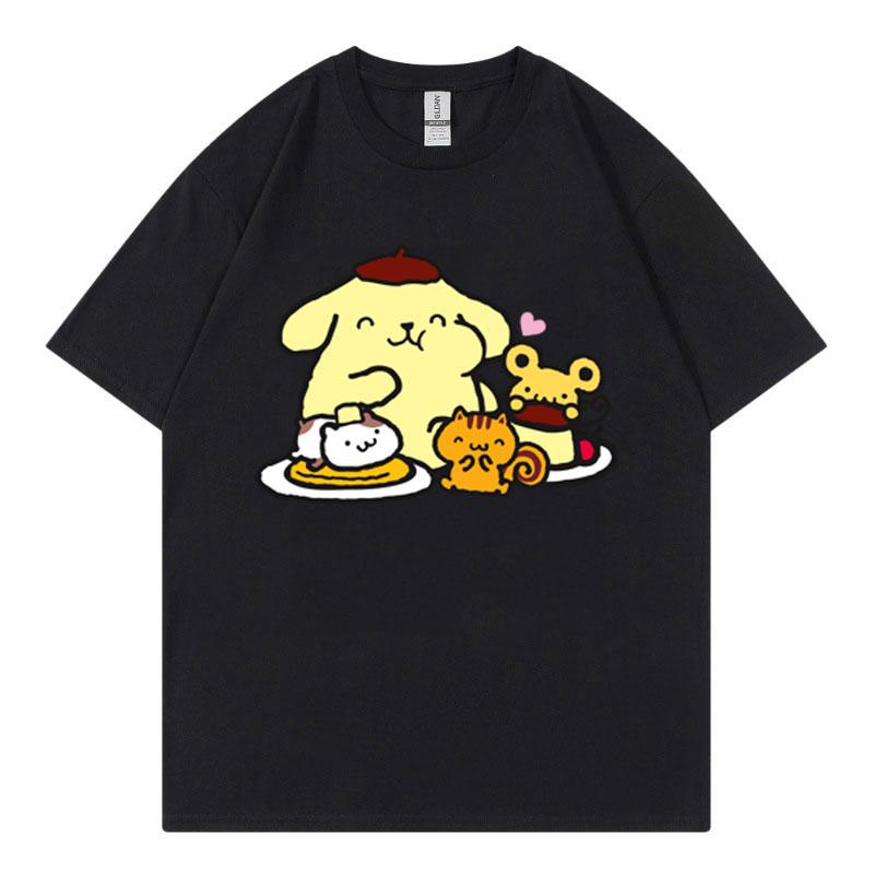 Cute Pompom Purin Women T-shirt Summer 2025 Cartoon New Short Sleeve 100% Cotton Tee Shirt Tops Cartoon Anime Couple Clothing