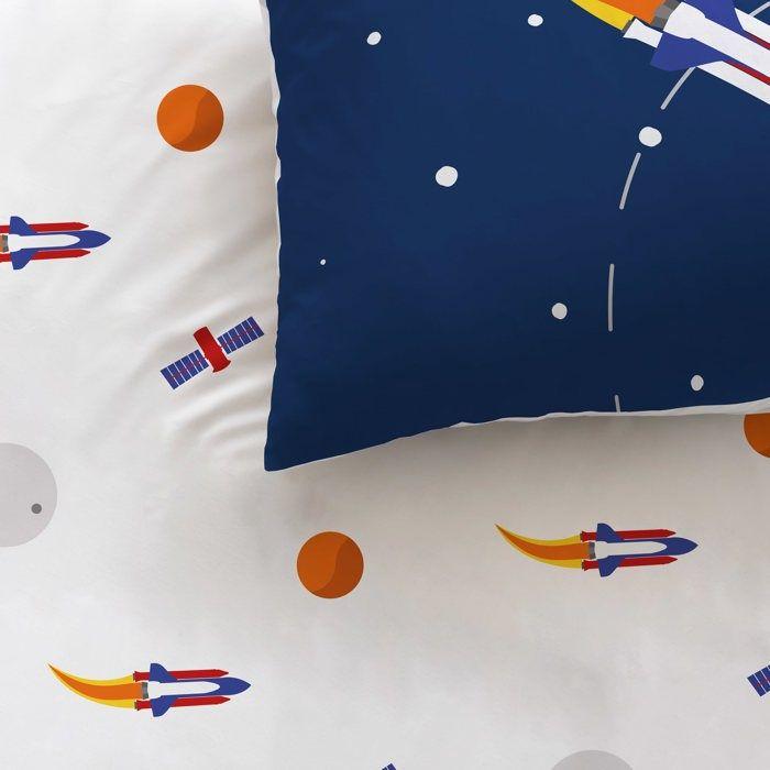Parure De Lit Enfant 100% Coton - MATT & ROSE - EXPLORE SPACE - Bleu - 140x200+63x63cm