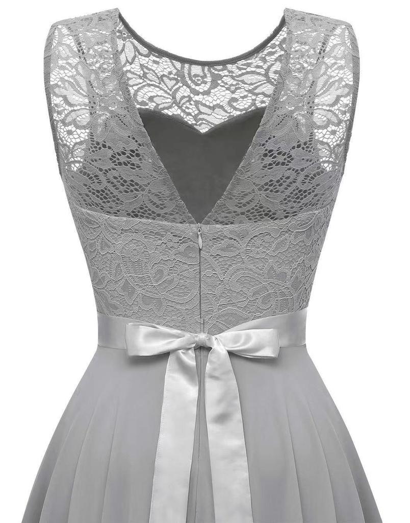 2024 Elegant Lace Patchwork Wide Hem Chiffon Banquet Gown
