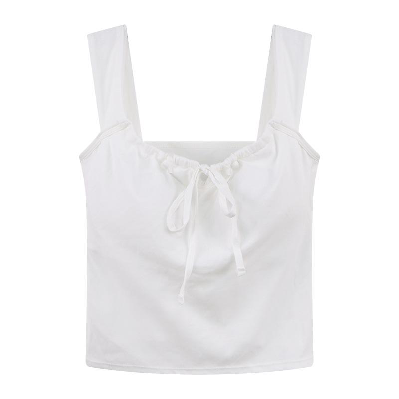 

Жилет без рукавов на шнуровке с нагрудными накладками для женщин: Милый облегающий топ-майка на лето One Size белый