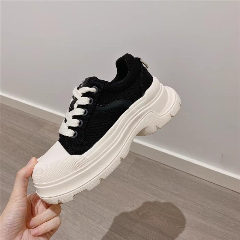 Thick-soled heightening canvas shoes women's spring and autumn new fashion single shoes lace-up sports and leisure dad shoes