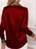Leopard Print Satin Patchwork Long Sleeve Shirt for Women