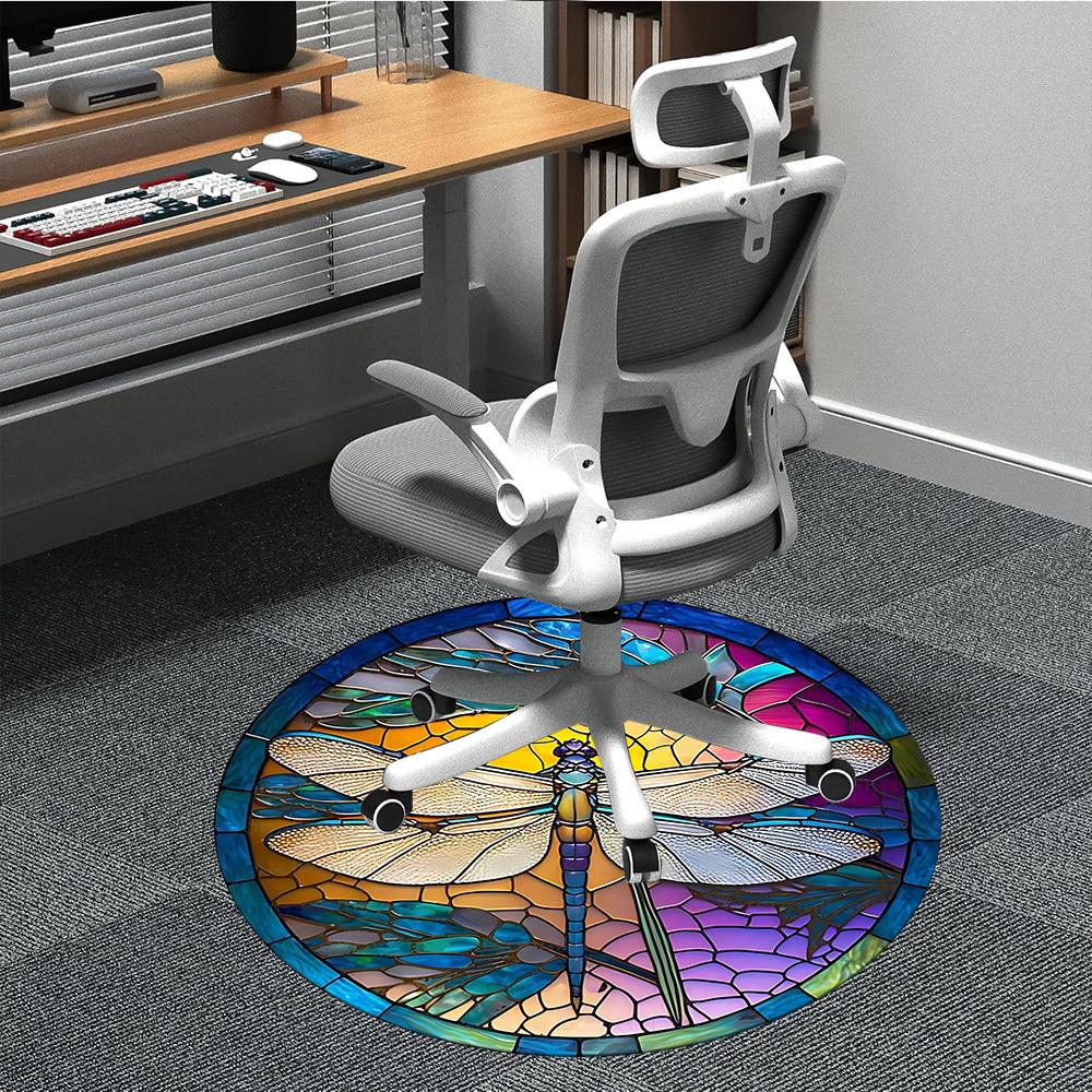 

1pc Stained Glass Dragonfly Chair Carpet for Office - Durable, Ideal for Chair Mats, Stylish & Functional Decorative Rug yy260203030 80cm by 80cm