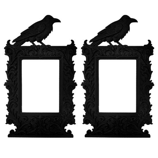 1/2Pcs Halloween Crow Picture Frames Front Glass Wall Mount Tabletop Retro Gallery Wall Art Home Party Festive Decoration