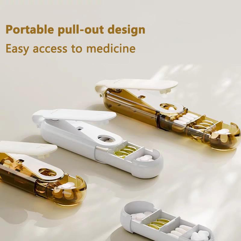 2 in 1 Portable Pill Storage Box 4 LayersEasy Pill Extractor Dustproof Container Storage Tablets Vitamins Small Medicine Box