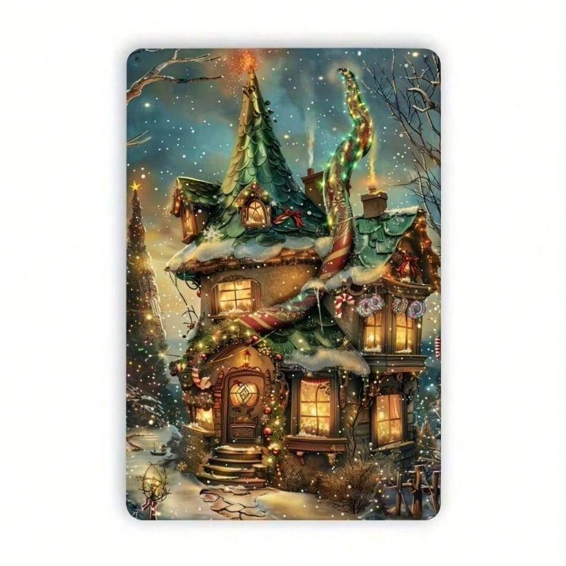 Vintage Christmas Tin Sign 8x12 Inch Metal Poster for Home Cafe Library Wall Decor