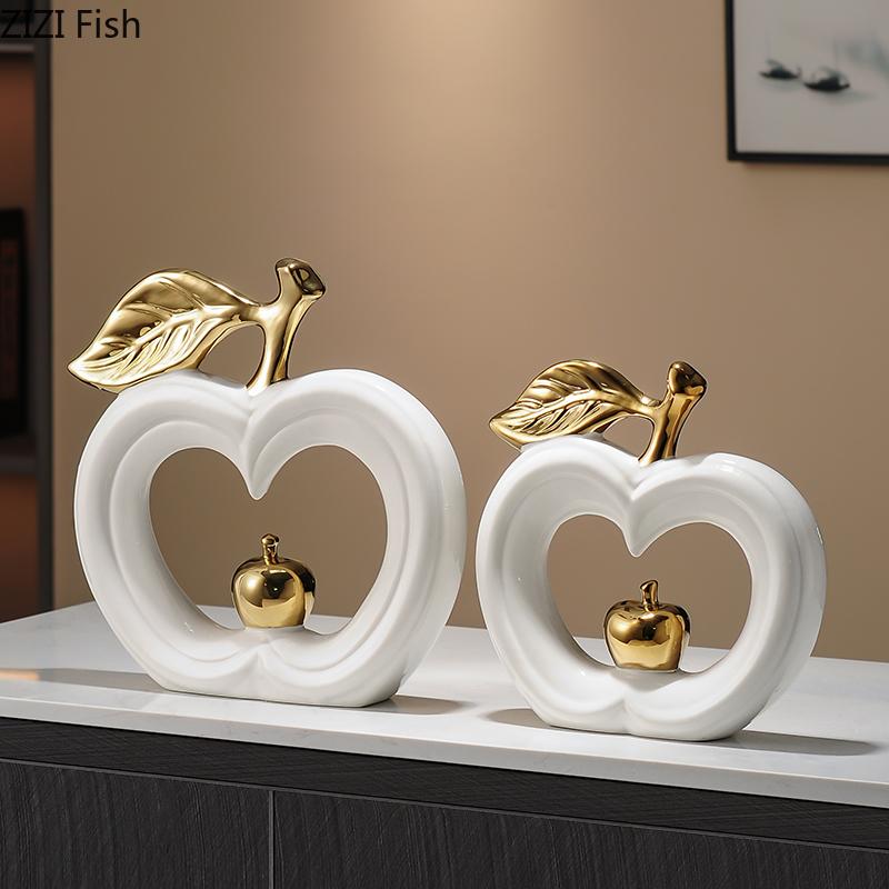 Gold-plated Hollowed Out Pear Statue Desk Decoration Ornaments Minimalism Fruits Pear Ceramic Sculpture Room Aesthetics Decor