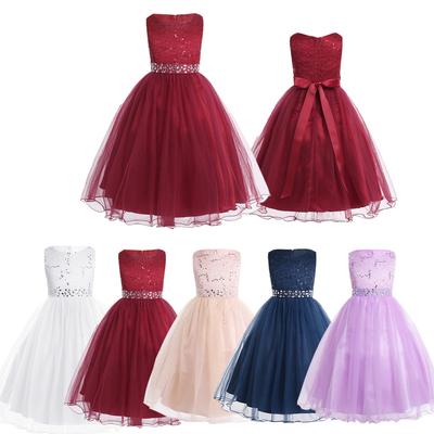 Elegant Sequined Flower Girls Dress Kids Lace Pageant Wedding Bridal Bridesmaid Princess Tulle Dress