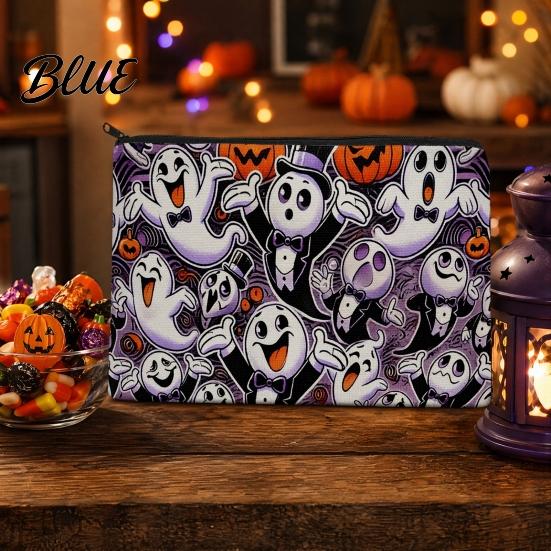 Travel Storage Bag Halloween Bag with Colorful Cartoon Ghost Print Durable Canvas Small Item Organizer Makeup Zipper Large Capacity Lightweight