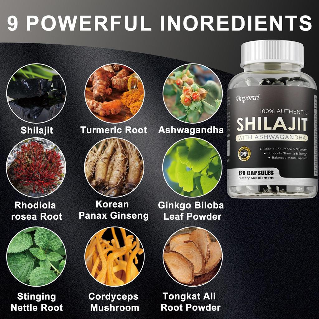 Shilajit - Ashwagandha, Turmeric - Boosts Endurance and Energy, Balances Mood