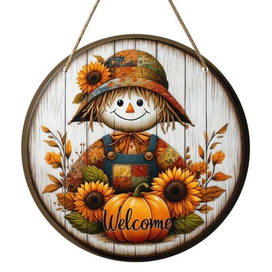 Handcrafted Wooden Wall Decor Natural Autumn/Summer Pendant with Hanging Rope for Front Door, Creative Rustic Entrance Door Sign Welcome Sign,