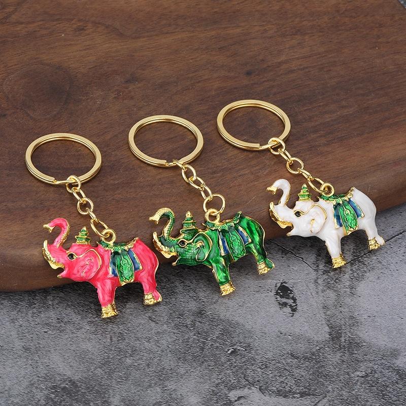 Elephant Keychain Vintage Creative Colorful Animal Pendant for Car Bag Decoration Cute Girls Accessory