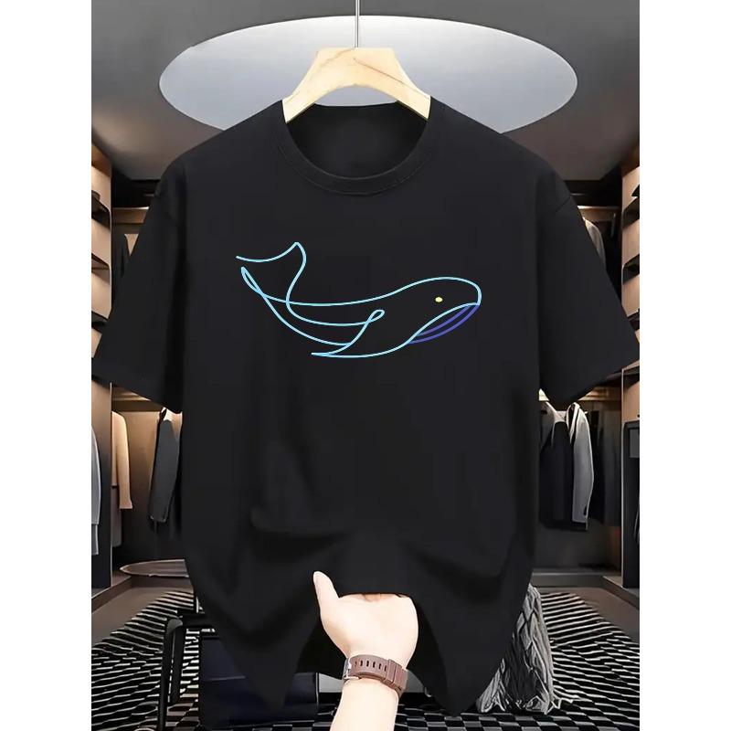 European sizes Men'S Casual Summer T-Shirt with Whale Print, Round Neck, Short Sleeve, Lightweight & Breathable