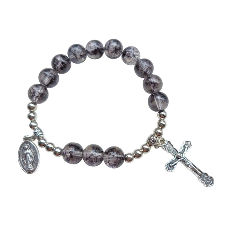 Crystal Religious Jewelry Glass Crystal Beaded Bracelets Religious Jewelry Rosarys Cross Bracelets Elastics Bracelets