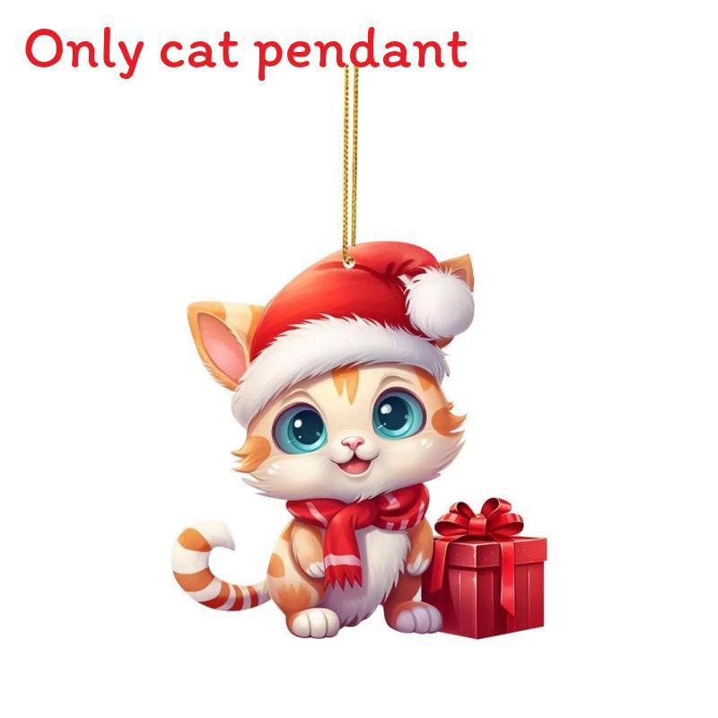 Christmas Cat Car Decor Acrylic Pendant For Holiday Vehicle Decoration